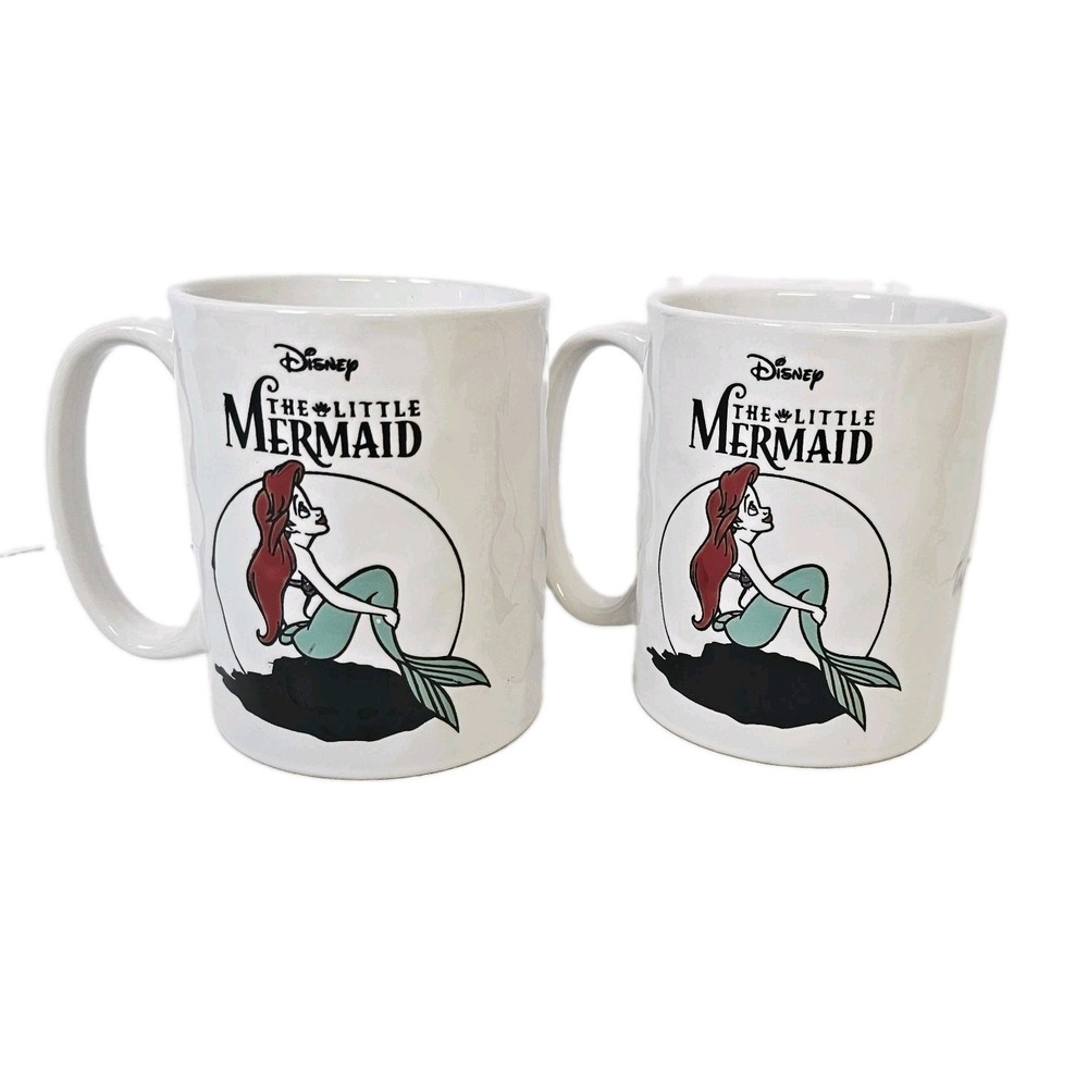 Set Of 2 Disney The Little Mermaid Ariel Dimpled 17oz Ceramic Coffee Mug NWOT
